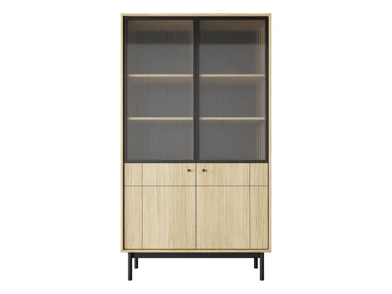 Vitrine – JAPANDI – R104 Eiche Linea, mit Glastüren und geschlossenem Stauraum