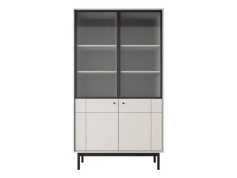 Vitrine – JAPANDI – R104 Kaschmir, mit Glasfronten und geschlossenem Stauraum