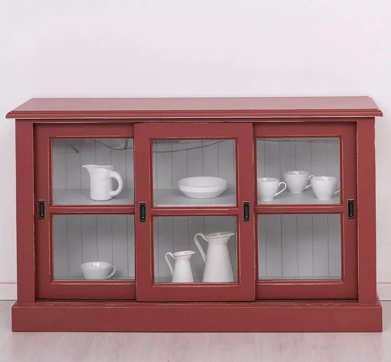 Vitrine | Kommode aus Massivholz mit Schiebetüren | Geschirrschrank