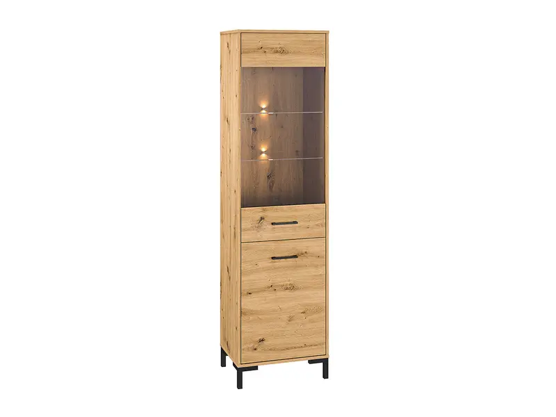 Vitrine – NEVIO – Moderne Standvitrinen mit Holzoptik und Glaselementen