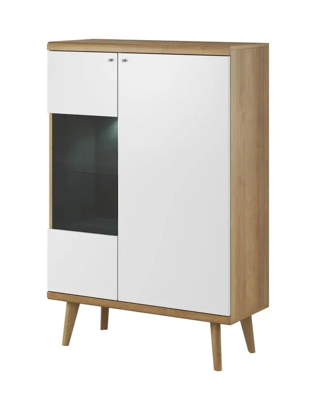 Vitrine – PRIMO – PWT90 – Weiß / Sonoma Eiche – Breite Designvitrine mit viel Stauraum