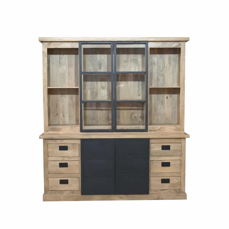 Vitrinenschrank – Mangoholz Konstruktion, Metallrahmen, Modernes Design – Noa | Starfurn
