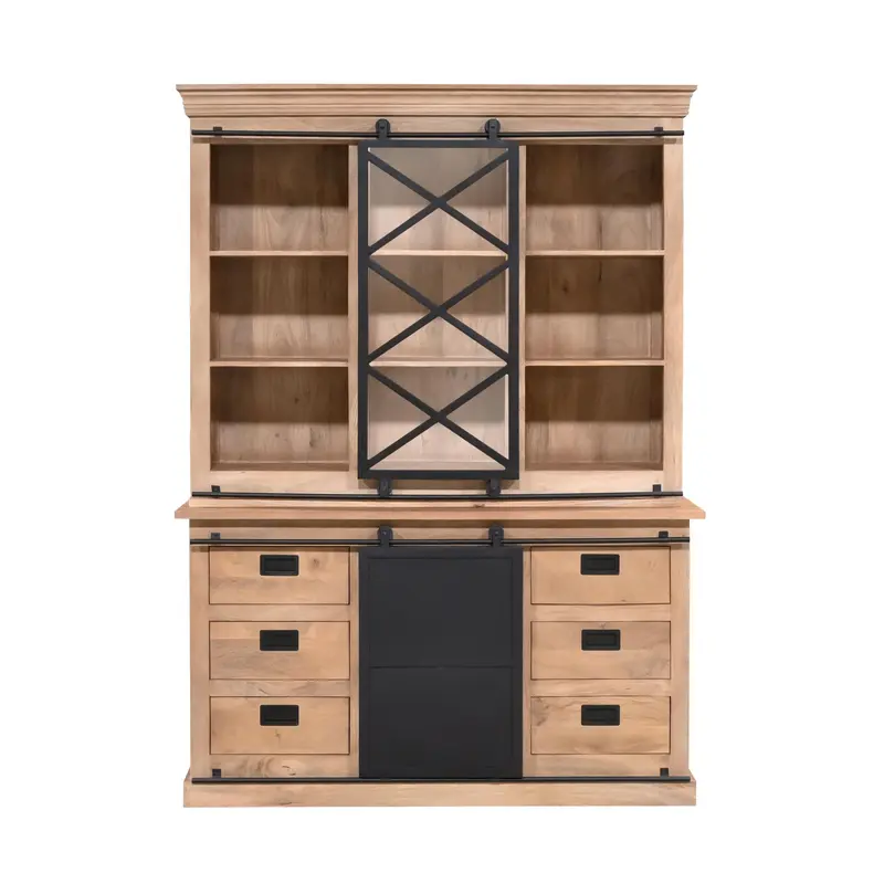 Vitrinenschrank – Mangoholz, Schwarzmetall, Naturfinish – Fresno | Starfurn