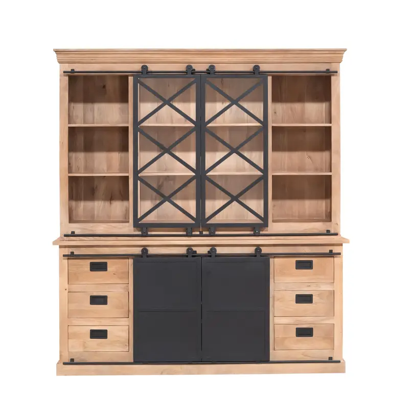 Vitrinenschrank – Modernes Design, Naturfarbe, Mangoholz – Fresno | Starfurn