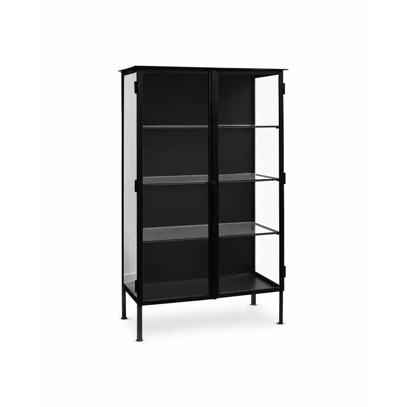 Vitrinenschrank Oregon 153cm aus Metall mit Glassablagen - Schwarz