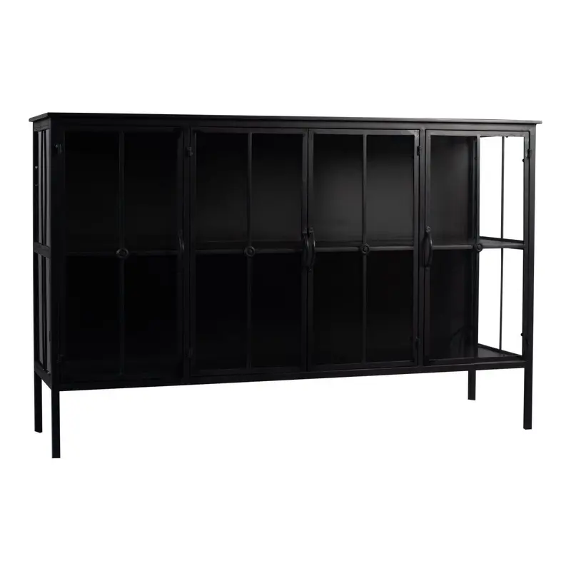 Vitrinenschrank – Schwarzes Eisen, Glas Türen, Industrieller Stil - Cave | PTMD