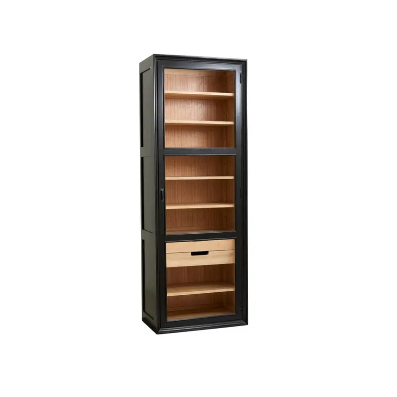 Vitrinenschrank Viva 210cm aus Gmelina Holz mit 1 Tür - Schwarz