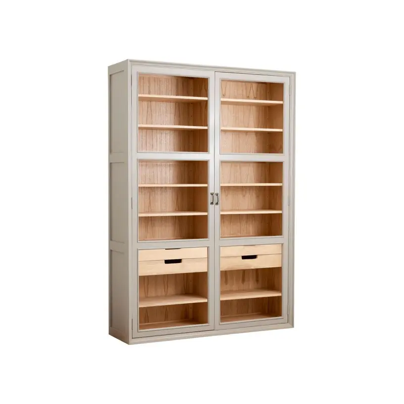Vitrinenschrank Viva 210cm aus Gmelina Holz mit 2 Türen - Grau