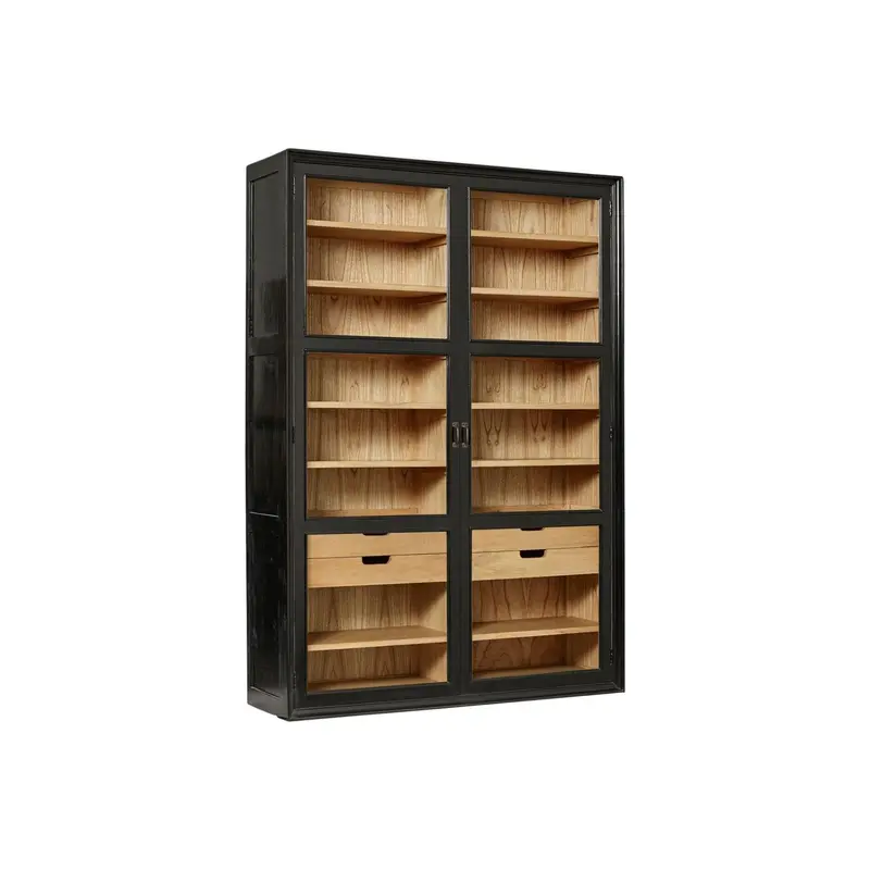 Vitrinenschrank Viva 210cm aus Gmelina Holz mit 2 Türen - Schwarz