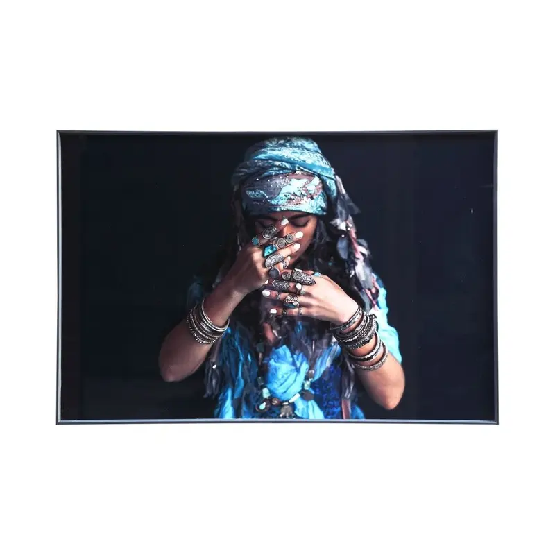 Wandbild – Gehärtetes Glas, Blaues Porträtmotiv, Hochglanzoberfläche – Woman Blue | PTMD