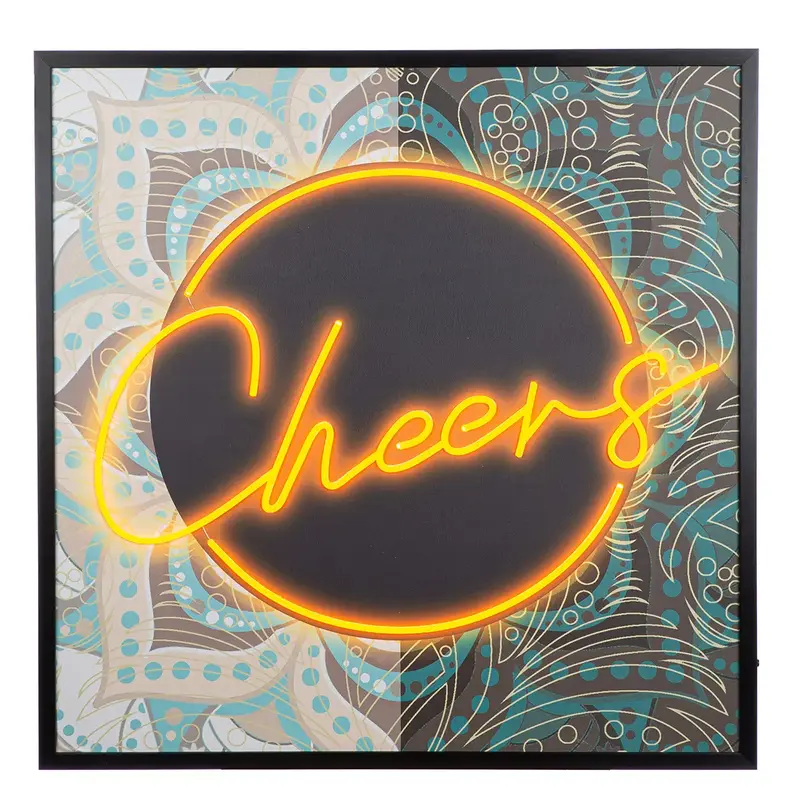 Wandbild – Leuchtender Schriftzug, Bemalte Leinwand, Gerahmtes Design, 83 cm - Cheers | Gilde