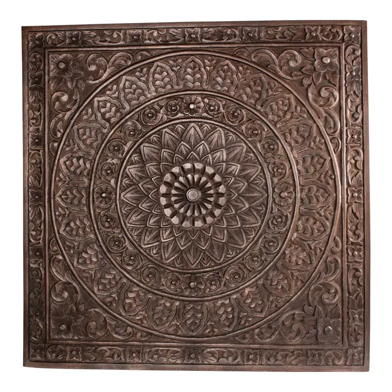 Wandbild – Rechteckige Holzform, Ornamentales Relief, Dekoratives Design – Restin | PTMD