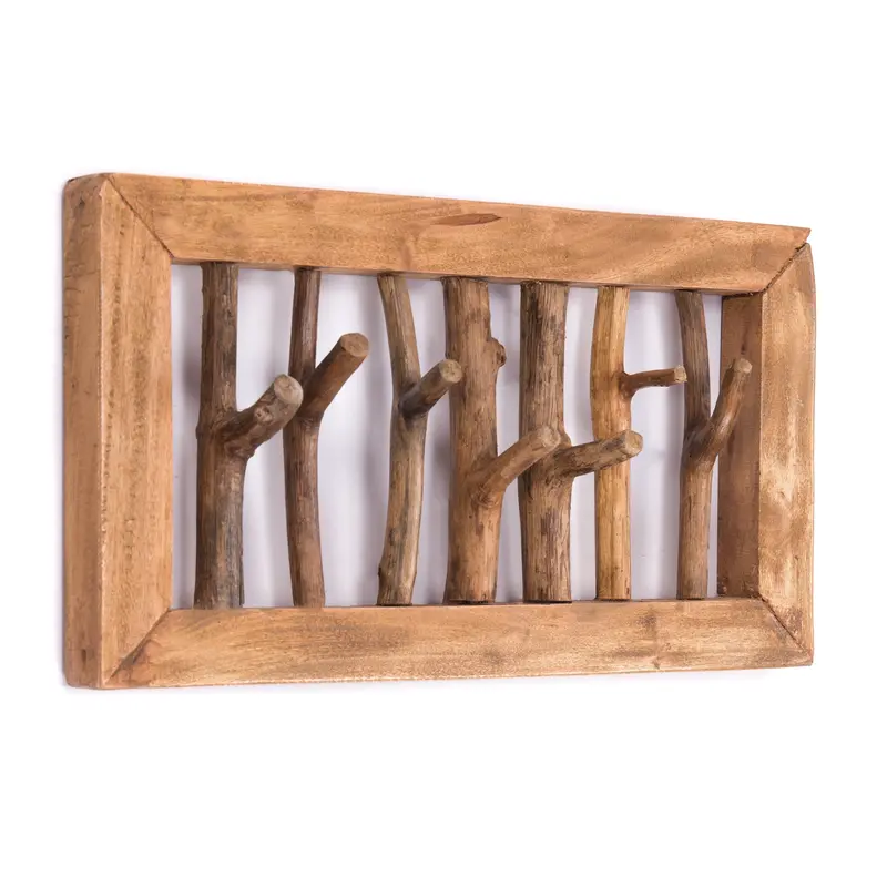 WANDGARDEROBE "LEONOR 50" | 7 Haken, Holz | Äste Garderobenpaneel