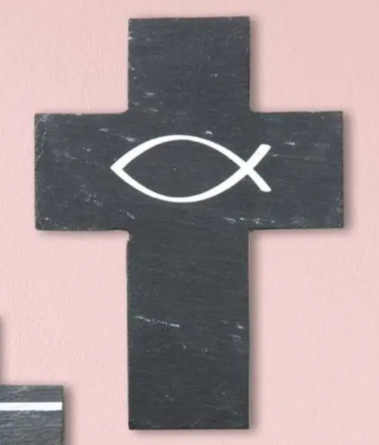 Wandkreuz aus Schiefer 15cm "Fisch"