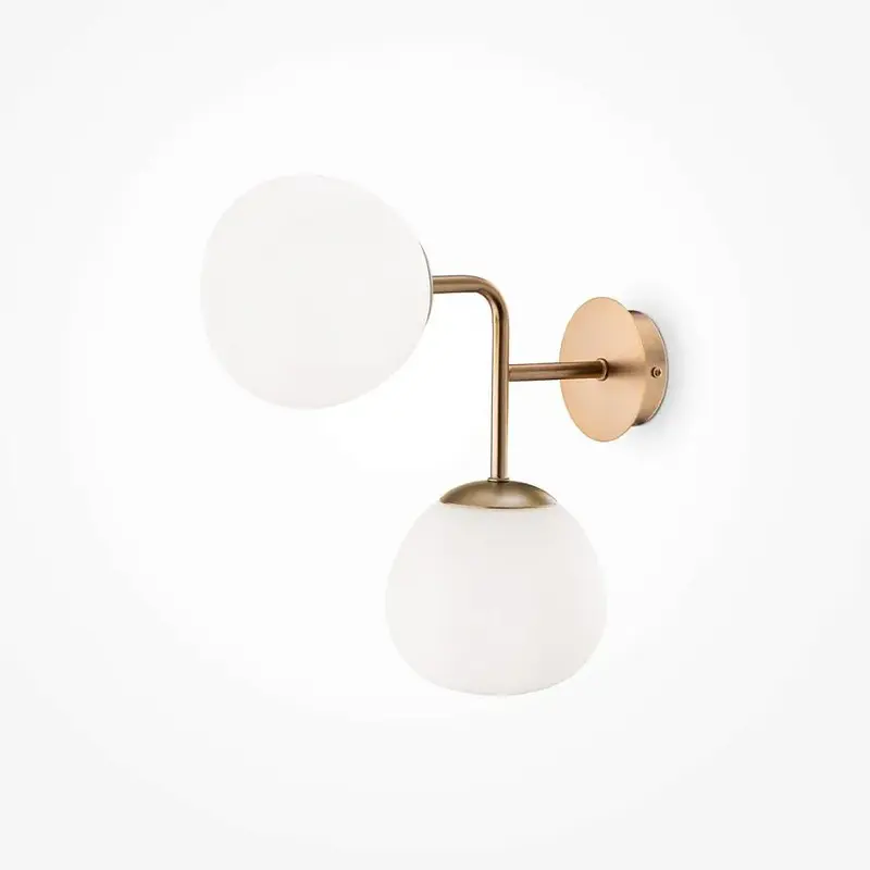 Wandleuchte – Goldfarbenes Metall, 2 Glasschirme, 2× E14 Fassung, 40 W Leistung - Erich | Maytoni
