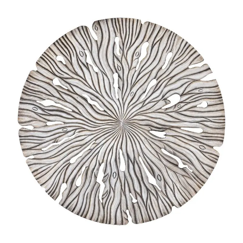 Wandpaneel aus MDF mit runder Form, wellenförmiger Schnitzstruktur und Creme-Finish, L – Bonte | PTMD