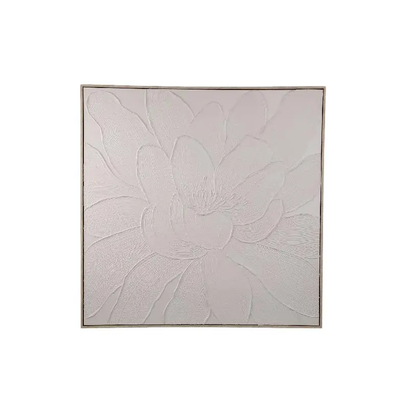 Wandpaneel – Blumen Design, Quadratische Form, Leinwand Material, Creme, A – Florise | PTMD