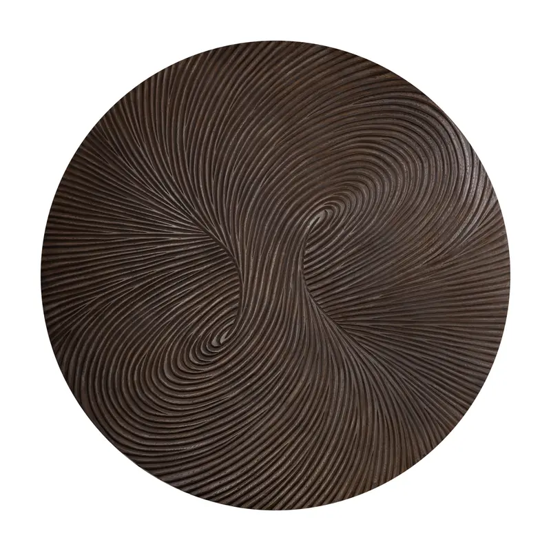 Wandpaneel – Braunes MDF Holz, Runde Form, Wirbel Schnitzdesign, L - Wiktor | PTMD