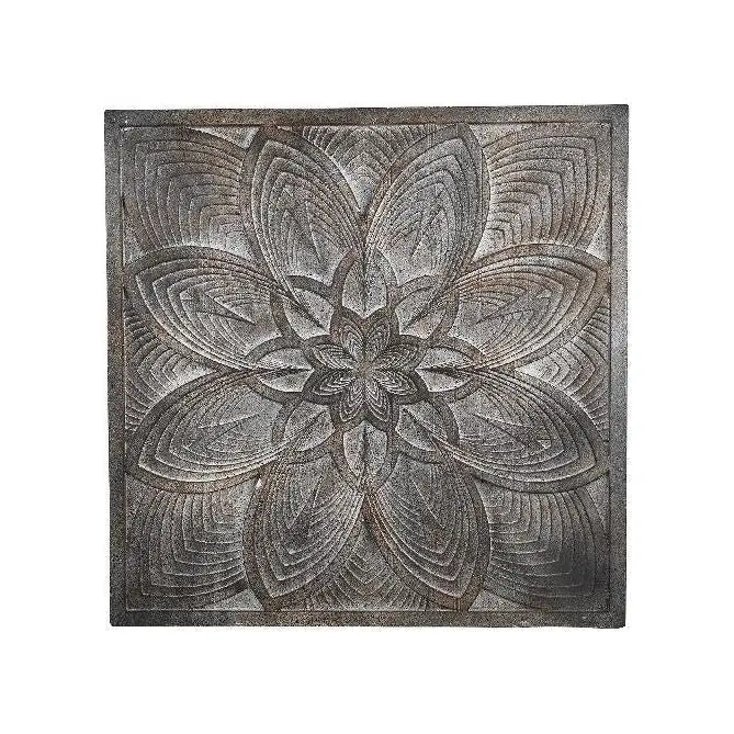 Wandpaneel – Graue MDF, Antikes Blumenmotiv, Quadratische Form - Tiara | PTMD