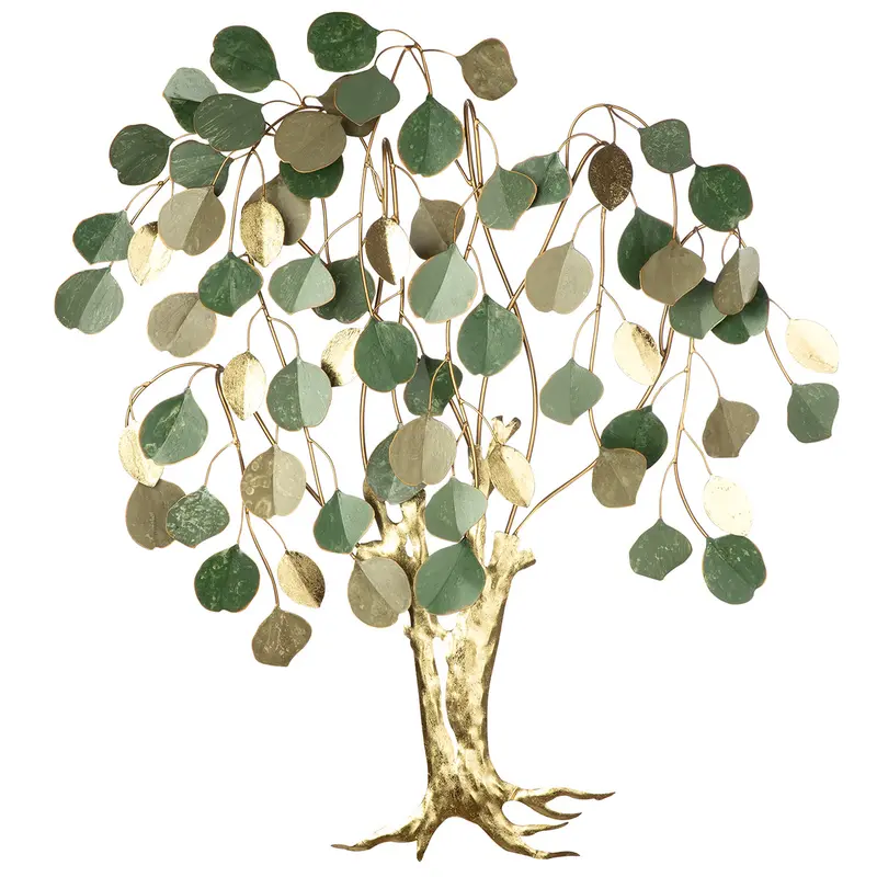 Wandrelief – Goldgrüne Blätter, Metallische Optik, Baummotiv Design - Golden Oak | Gilde
