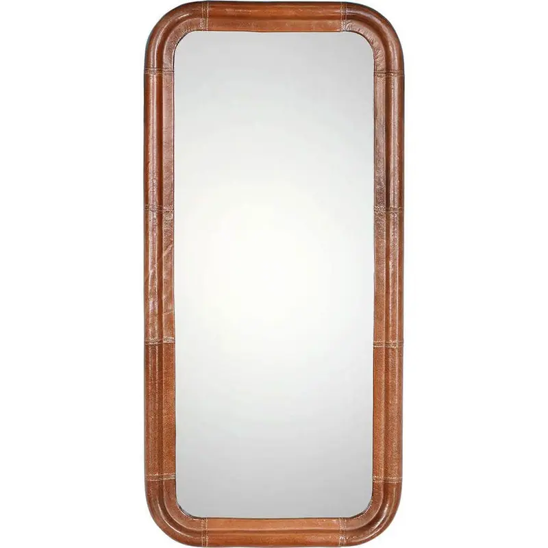 Wandspiegel Brandon mit Lederrahmen 95cm - Braun