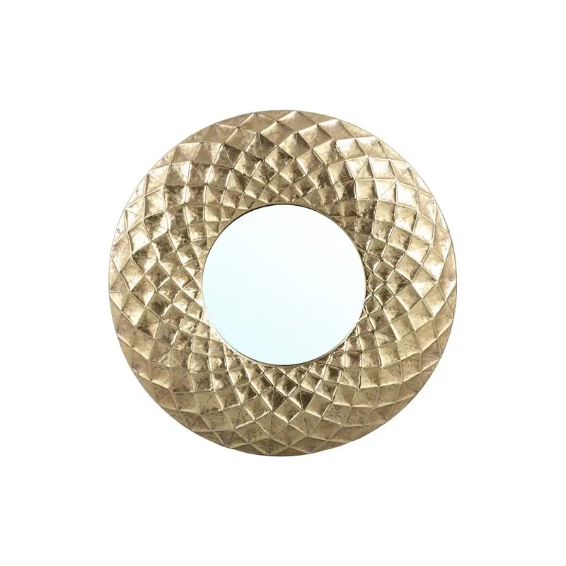 Wandspiegel – Goldfarbener Metallrahmen, Facettierte Schuppenstruktur, Rundes Design – Brendon | PTMD