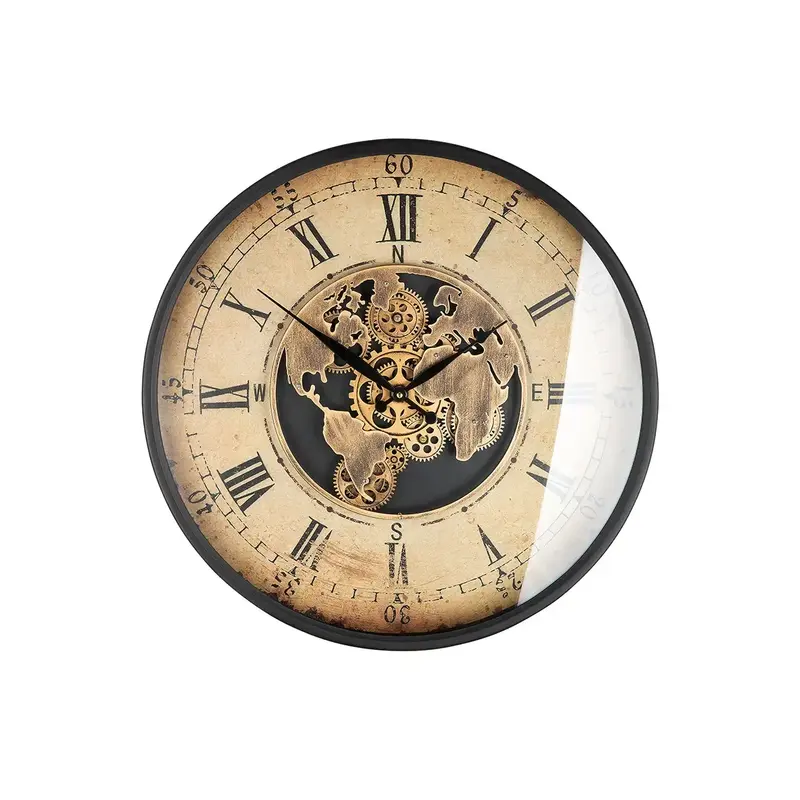 Wanduhr – Cremefarbenes Metall, Kupferfarbene Akzente, Bewegtes Zahnrad | Gilde