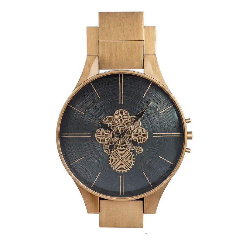Wanduhr – Kupferne Metalloptik, Zahnradmotiv, Schwarze Akzente, 99,5 cm - Timing | Gilde