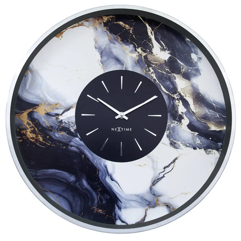 Wanduhr – Lautloses Uhrwerk, Marmoroptik, Silberrahmen - Marble Duo | NeXtime