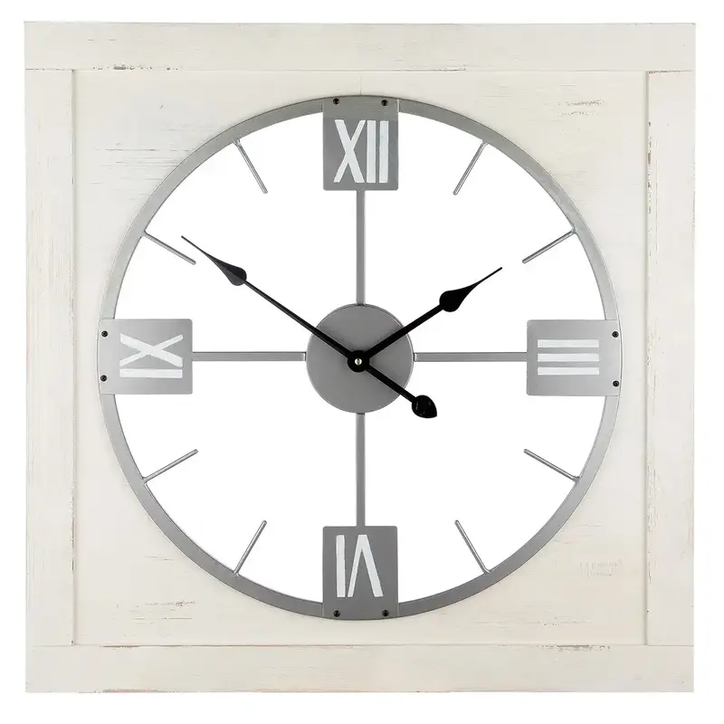 Wanduhr – MDF Holzwerkstoff, Silberfarbenes Metall, Vintage Design, 71 cm - Vintage | Gilde