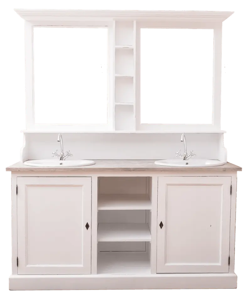 Waschbeckenschrank aus Massivholz | Badmöbel mit Spiegel | 2-teilig