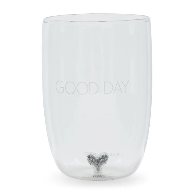 Wasserglas Transparent, mundgeblasen mit Herz und Silberglitzer, L – Good Day | Rivièra Maison