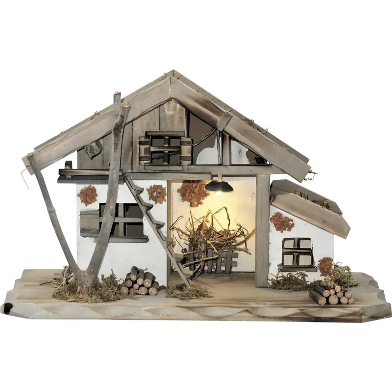 Weihnachtskrippe mit LED-Beleuchtung, farbig, 24 cm