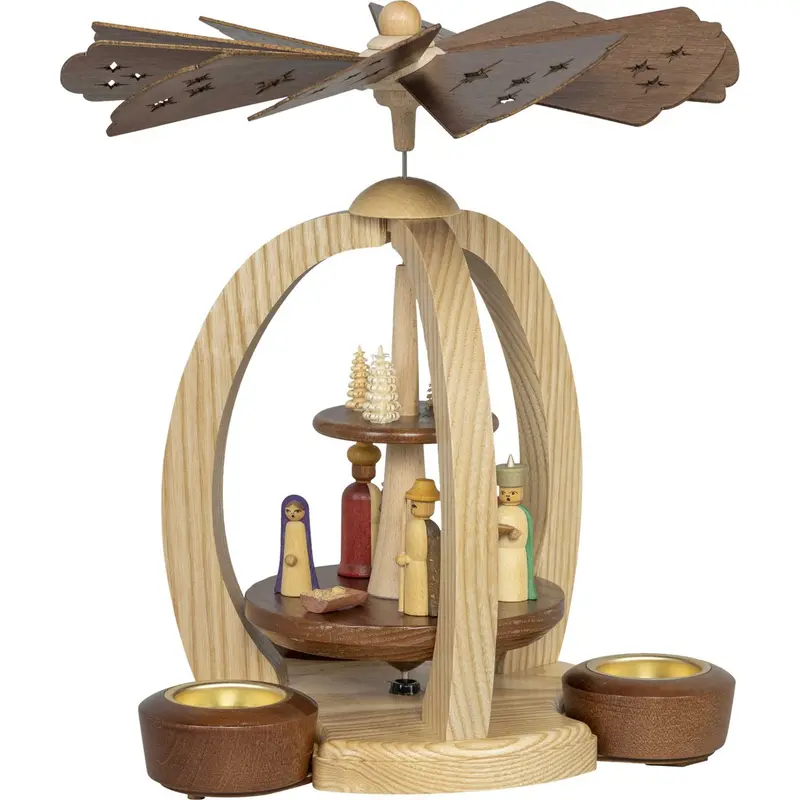 Weihnachtspyramide "Christi Geburt" für Teelichte, natur 29 cm