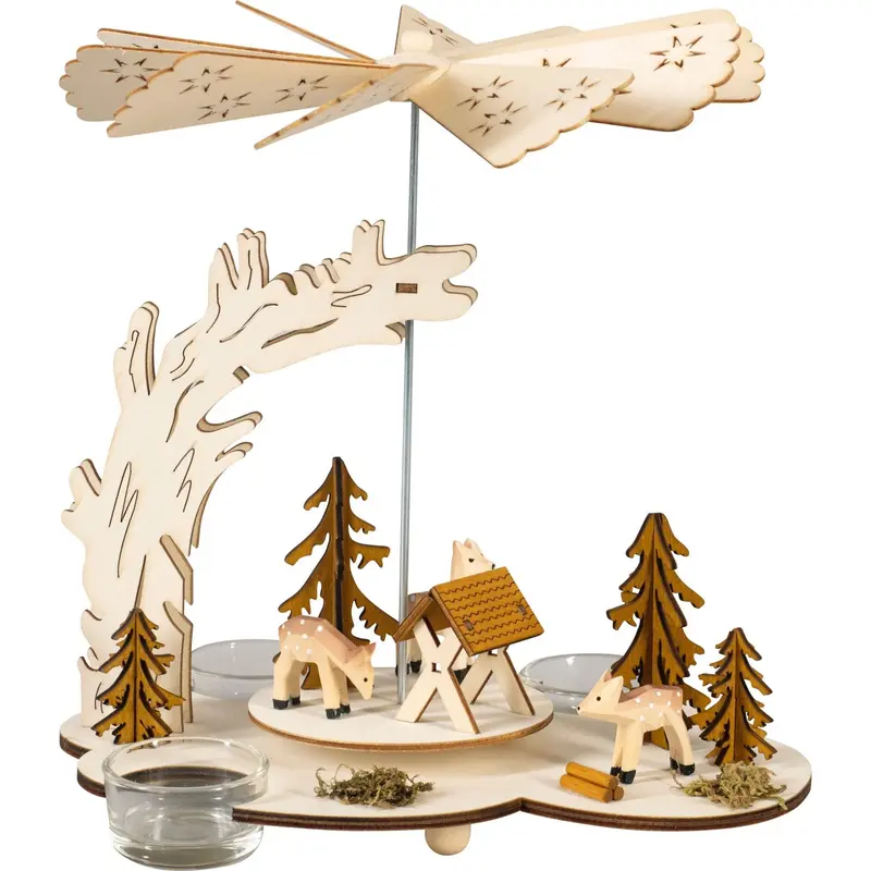 Weihnachtspyramide für 3 Teelichte "Wald", natur, 23 cm