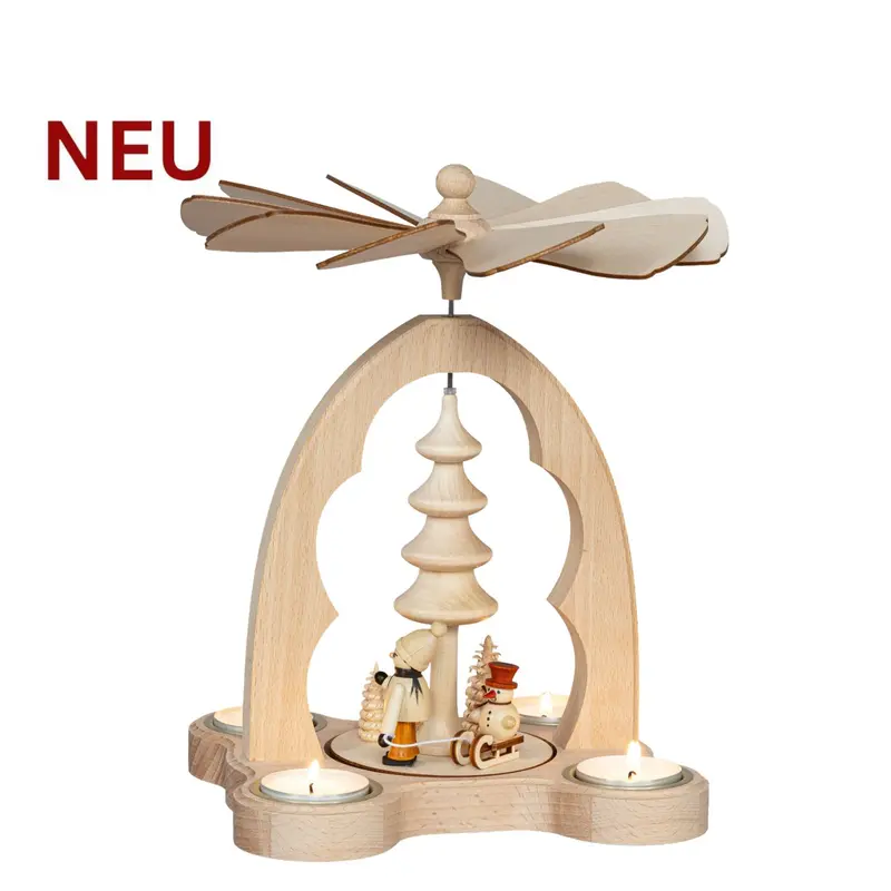 Weihnachtspyramide für 4 Teelichte "Winterkinder", natur, 21 cm
