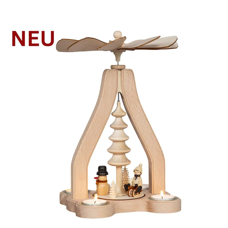 Weihnachtspyramide für 4 Teelichte "Winterkinder", natur, 28 cm