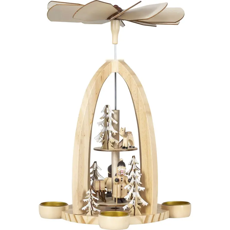 Weihnachtspyramide für 4 Teelichte "Winterwald" natur, 30 cm