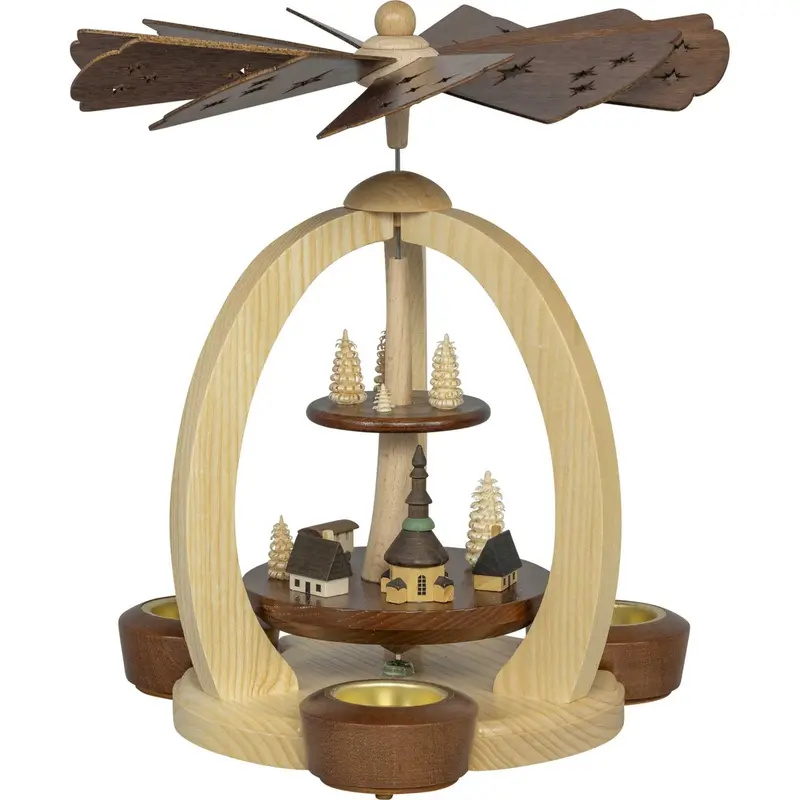 Weihnachtspyramide "Seiffen" für Teelichte, natur 29 cm