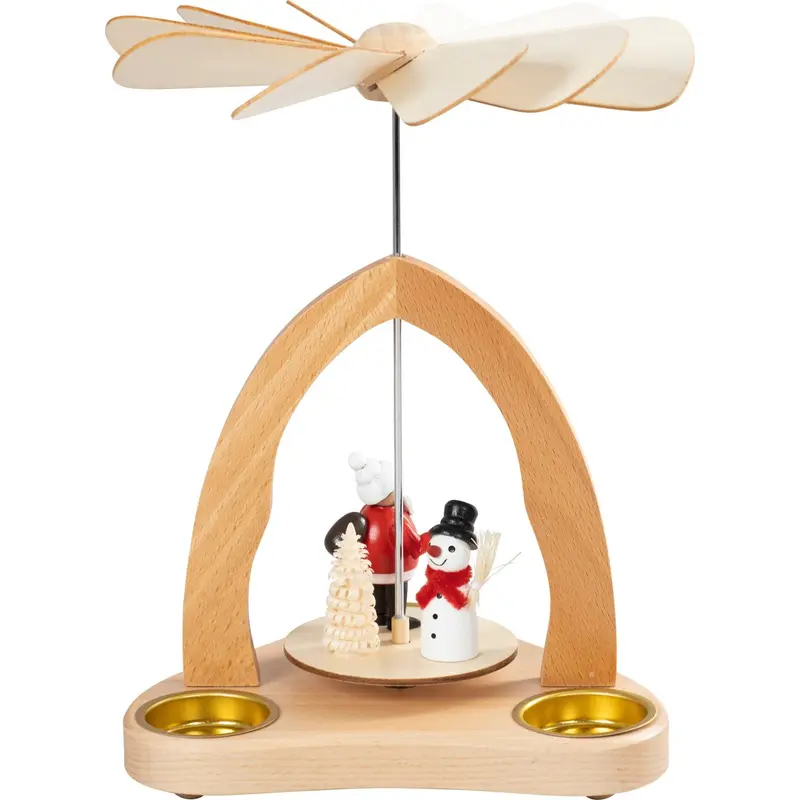 Weihnachtspyramide "Weihnachtsmann und Schneemann" für 3 Teelichte, 20 cm