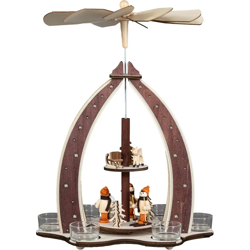 Weihnachtspyramide "Winterkinder" für 6 Teelichte, natur, 37 cm