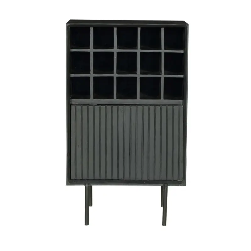 Weinschrank - Schwarzes Mangoholz, Vertikale Lamellenfront, Flaschenfächer, 55 cm – Madison | Starfurn