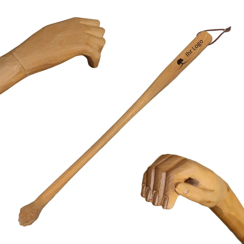 Werbeartikel Rückenkratzer "Nora" handgeschnitzt aus Holz mit Gravur - Mindestbestellmenge 10 Stück
