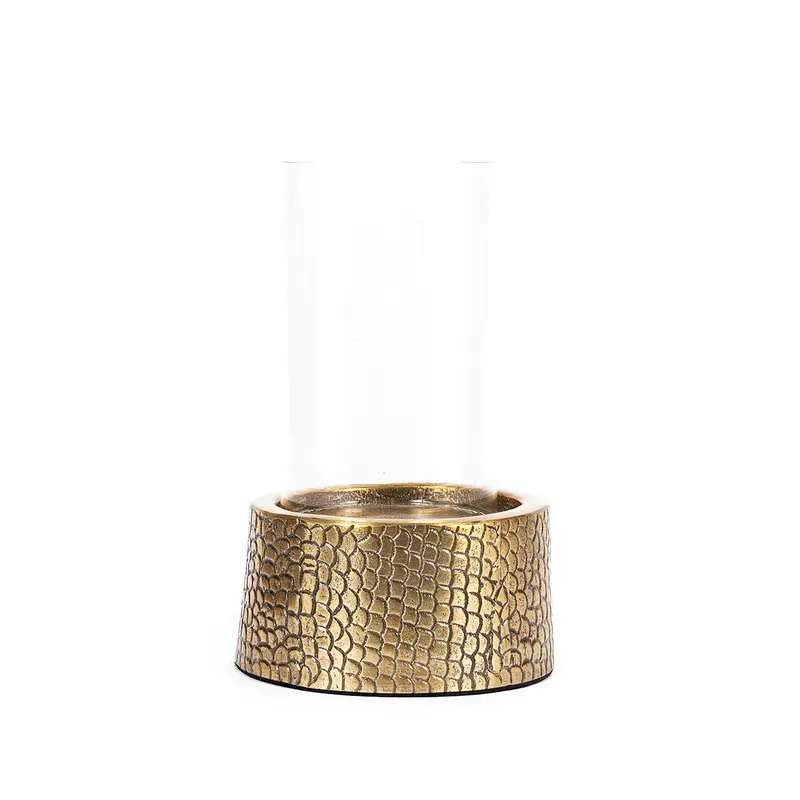 Windlicht – Aluminium Glas, Krokoprägung, Messing Optik, M - Croco | Bazar Bizar Antwerp