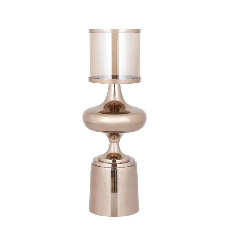 Windlicht – Aluminium Rahmen, Glas Zylinder, Braune Farbgebung, L – Uvira | PTMD