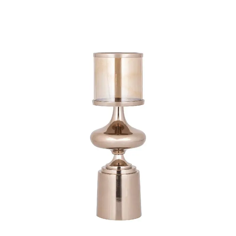 Windlicht – Aluminium Rahmen, Glas Zylinder, Braune Farbgebung, S – Uvira | PTMD