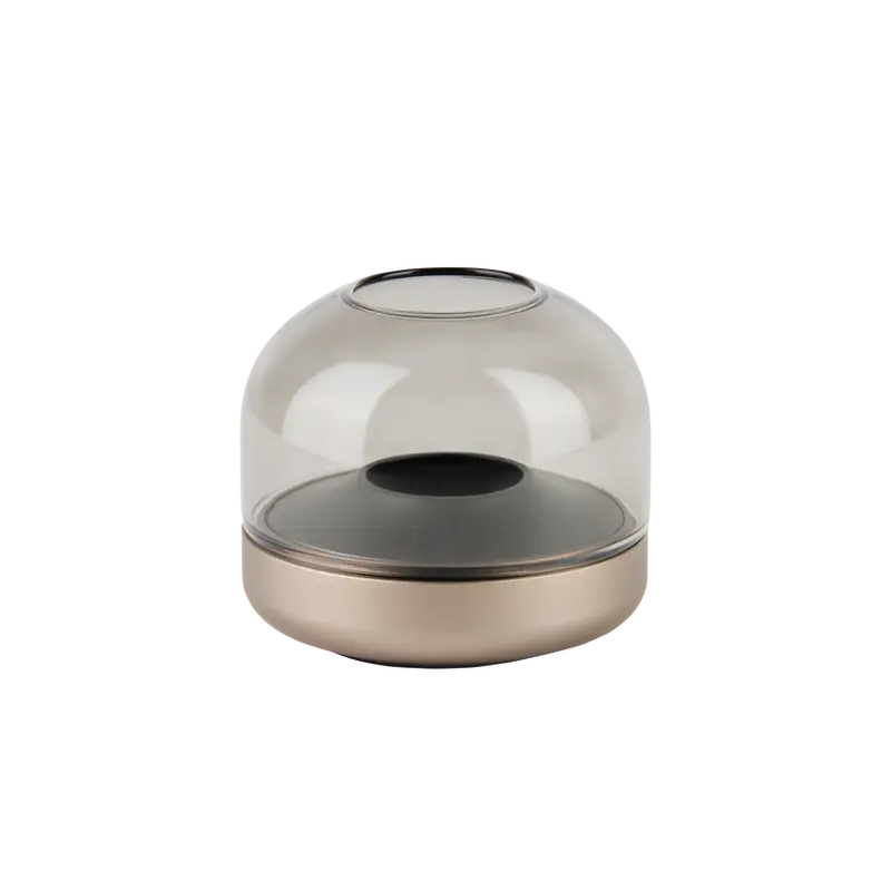 Windlicht aus Glas und Aluminium mit modernem Design und LED-Kerzen-Kompatibilität, Sepia – Glow 08 | Kooduu
