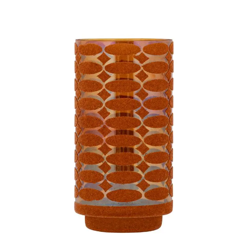 Windlicht – Beflocktes Design, Motiv Muster, Glasmaterial, Orange – Nadara | PTMD