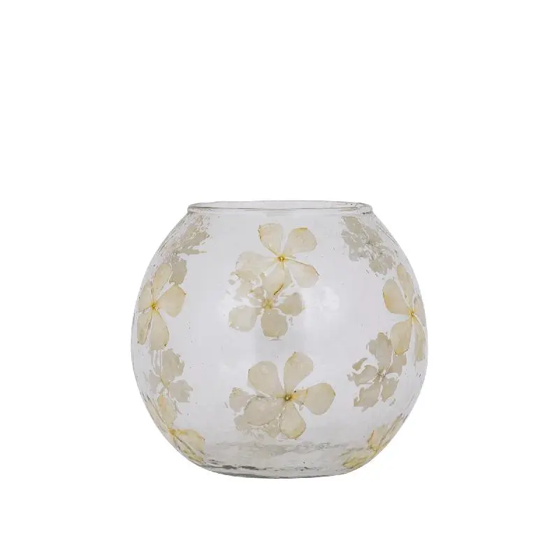 Windlicht – Blumendesign, Runde Form, Glasmaterial, Creme – Faron | PTMD