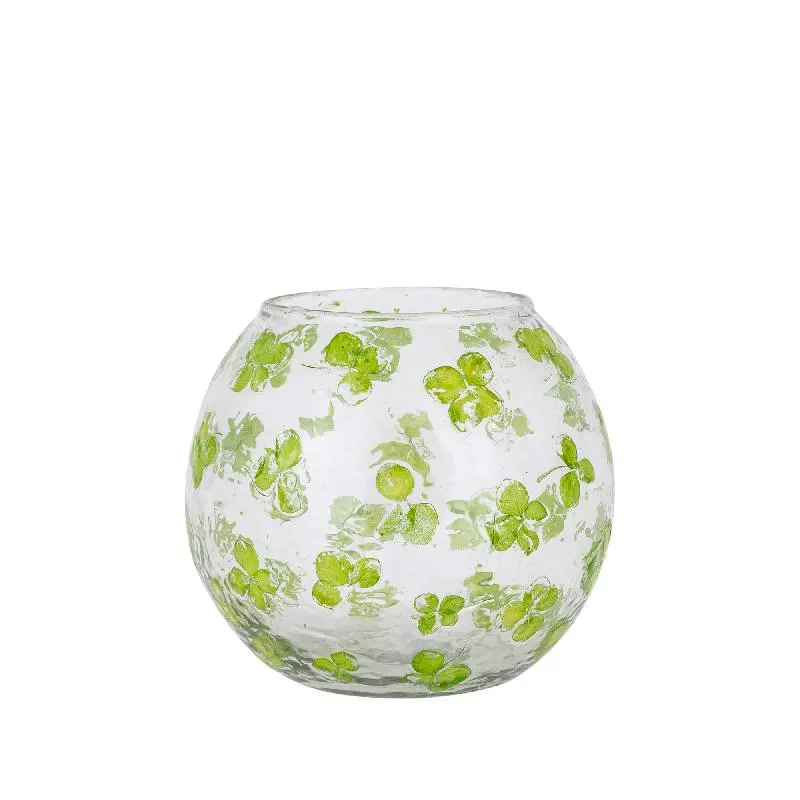 Windlicht – Blumendesign, Runde Form, Glasmaterial, Grün – Faron | PTMD